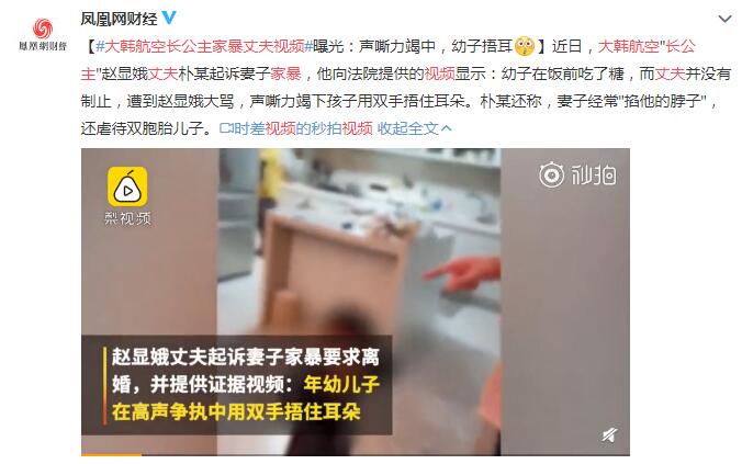 大韩航空长公主赵显娥家暴丈夫 视频流出引爆韩国舆论